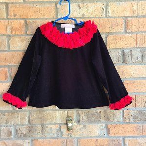 Greggy Girl Velvet Top Blouse Tunic Black with Red Trim Size 6
